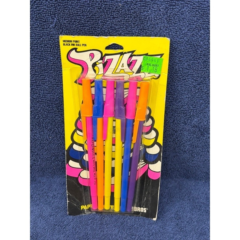 Vtg 1990 Paper Mate‎ Pizazz Pens Wright Bros Medium Point Black Ink Ballpoint x6